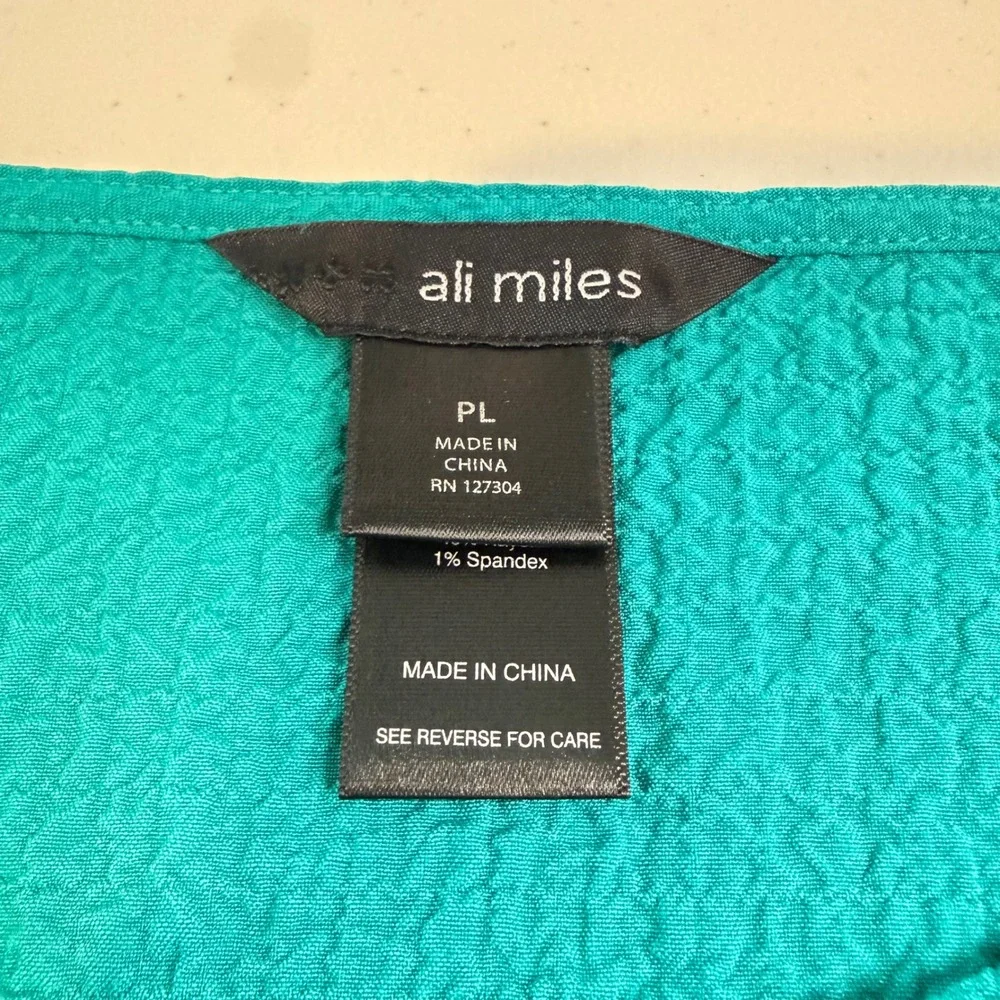 Ali Miles Teal Textured 3/4 Sleeve Asymmetrical Button Top Petite Large PL - Picture 4 of 8
